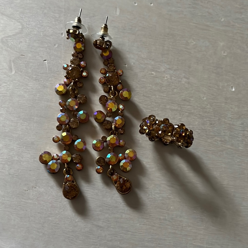 Gold + Yellow iridescent Jewels, Earrings and Ring